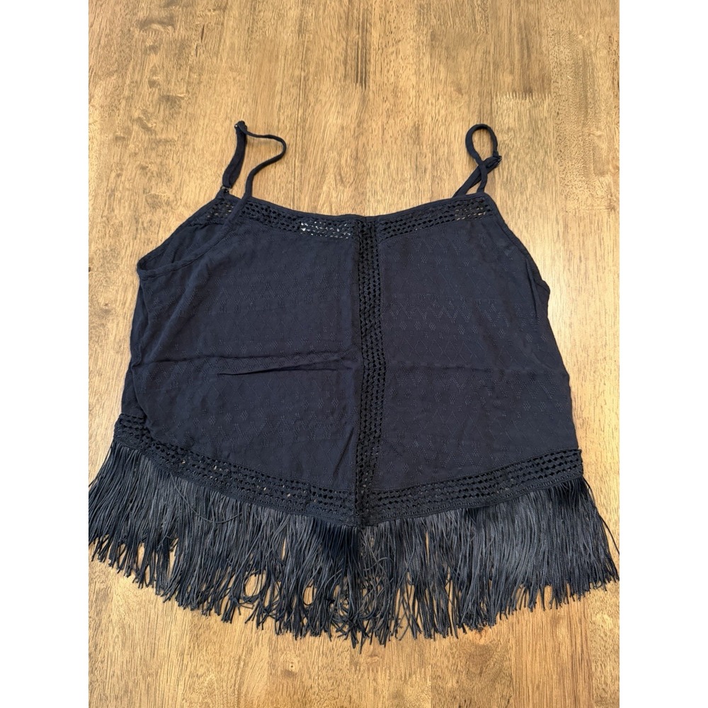 Idyllwind Briarwick Jacquard Fringe Lace Tank Top Womens Medium M Black Boho